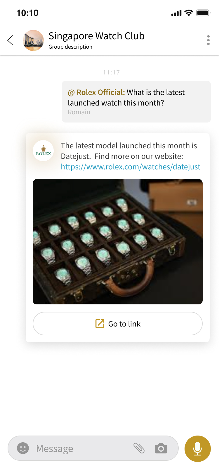 TimeWorld brand engagement flow, step three: connecting a collector directly with a maison.